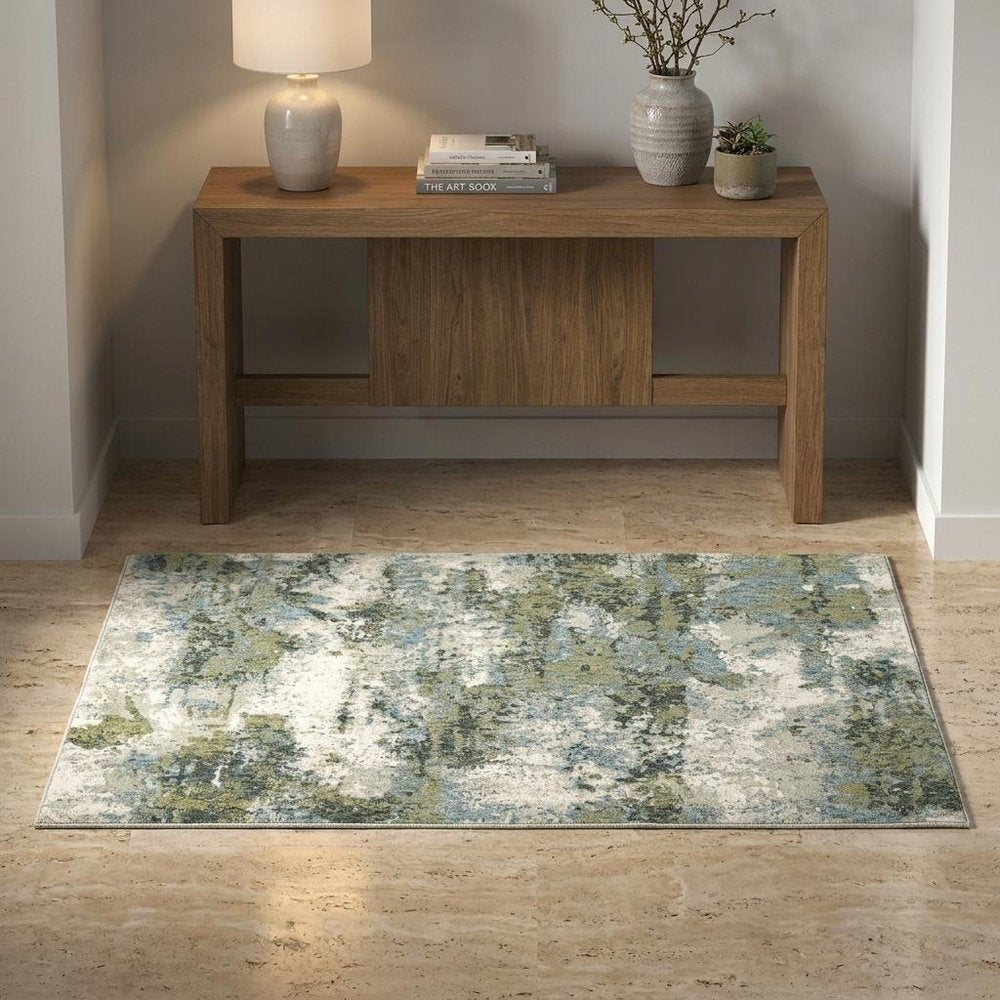 8' Blue And Green Runner Rug