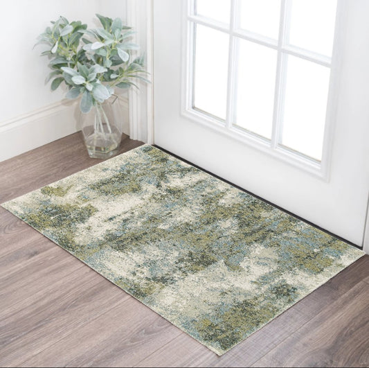 5' X 7' Ivory Sage And Teal Abstract Area Rug
