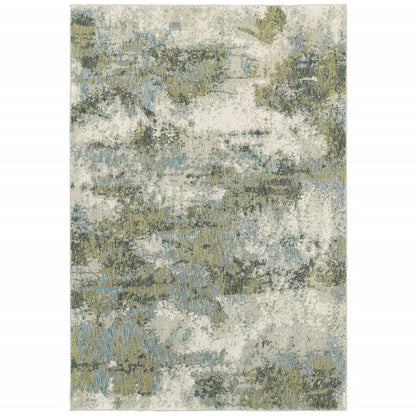 5' X 7' Ivory Sage And Teal Abstract Area Rug