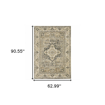 8' X 11' Beige And Gray Traditional Medallion Indoor Area Rug