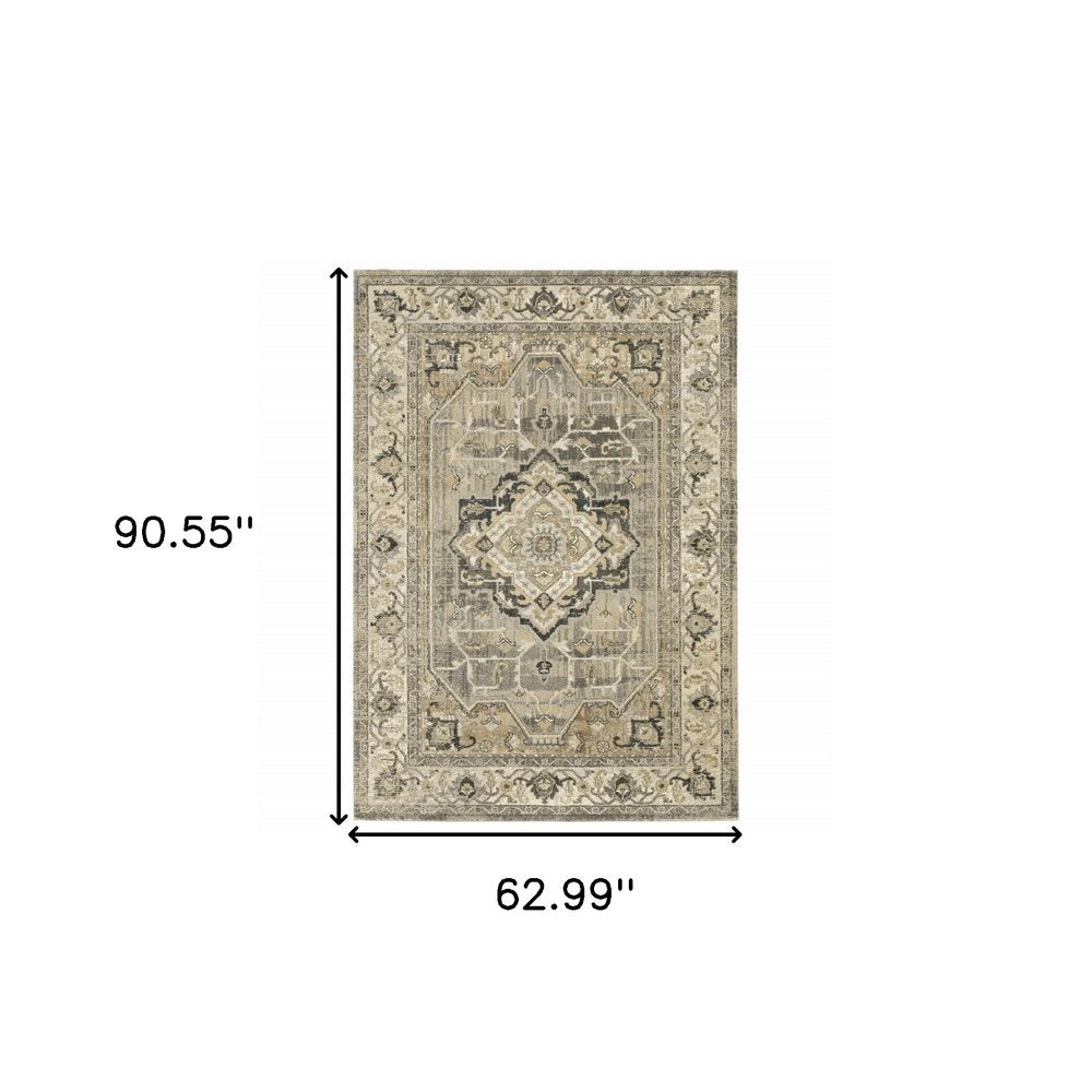 2' X 8' Beige And Gray Traditional Medallion Indoor Runner Rug