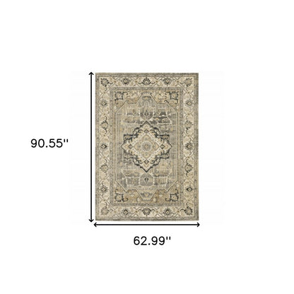 2' X 8' Beige And Gray Traditional Medallion Indoor Runner Rug