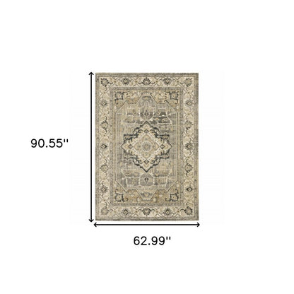 2' X 8' Beige And Gray Traditional Medallion Indoor Runner Rug