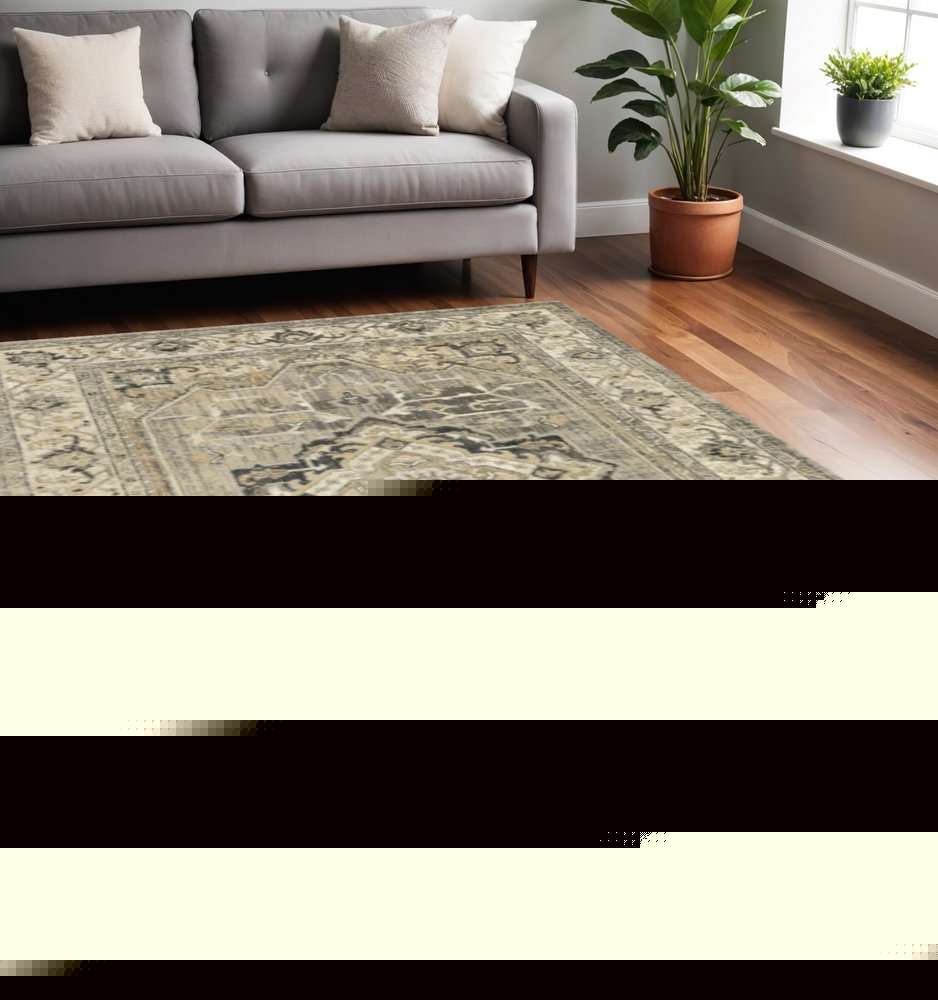 2' X 8' Beige And Gray Traditional Medallion Indoor Runner Rug