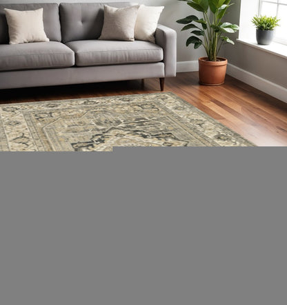 2' X 8' Beige And Gray Traditional Medallion Indoor Runner Rug