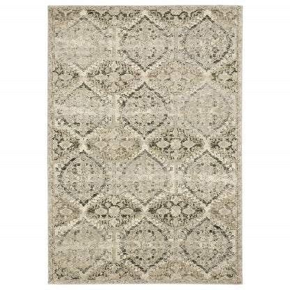 5' X 8' Ivory And Gray Floral Trellis Indoor Area Rug