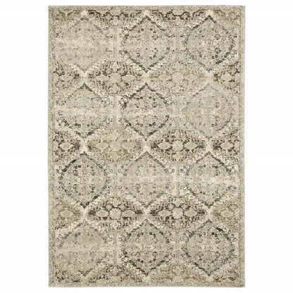 10' X 13' Ivory And Gray Trellis Distressed Area Rug