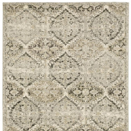 8' X 11' Ivory And Gray Trellis Distressed Area Rug