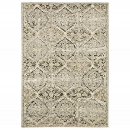 10' X 13' Ivory And Gray Trellis Distressed Area Rug