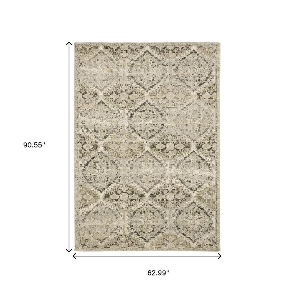 8' X 11' Ivory And Gray Trellis Distressed Area Rug