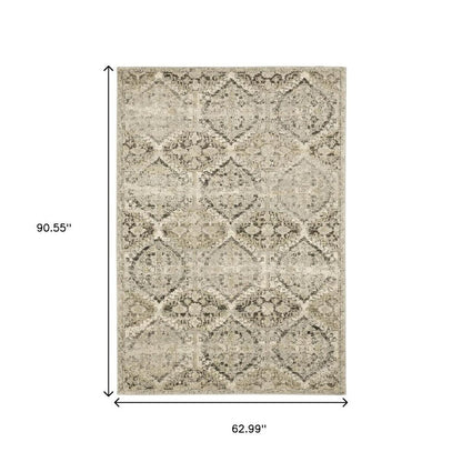 8' X 11' Ivory And Gray Trellis Distressed Area Rug