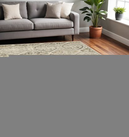 8' X 11' Ivory And Gray Trellis Distressed Area Rug
