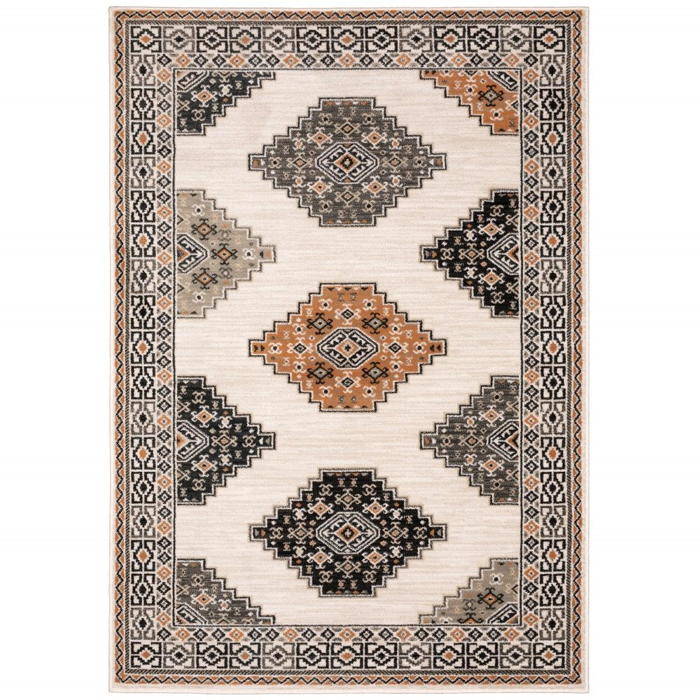 8' Orange And Ivory Runner Rug
