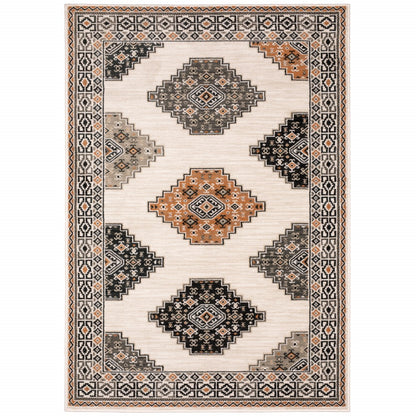 8’ X 10’ Abstract Ivory And Gray Geometric Indoor Area Rug