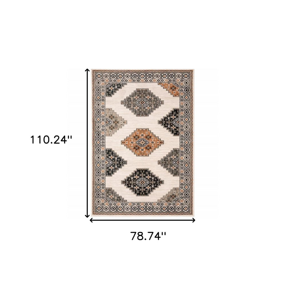 8' Orange And Ivory Runner Rug