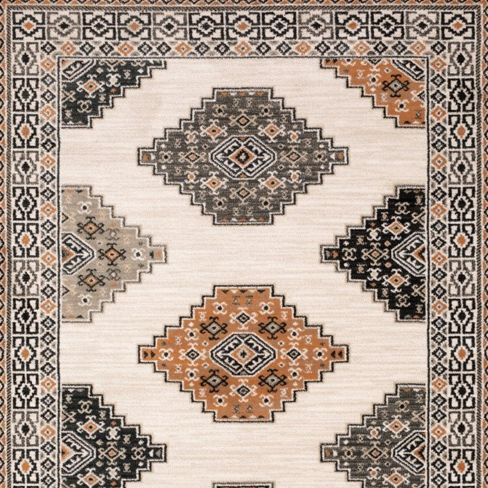 8' Orange And Ivory Runner Rug