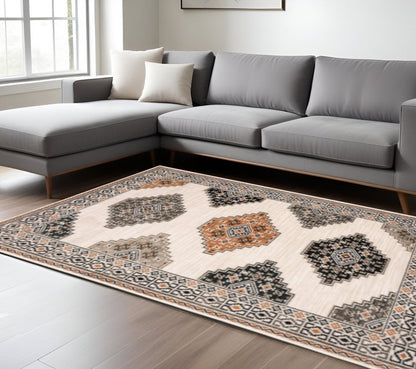 8' Orange And Ivory Runner Rug