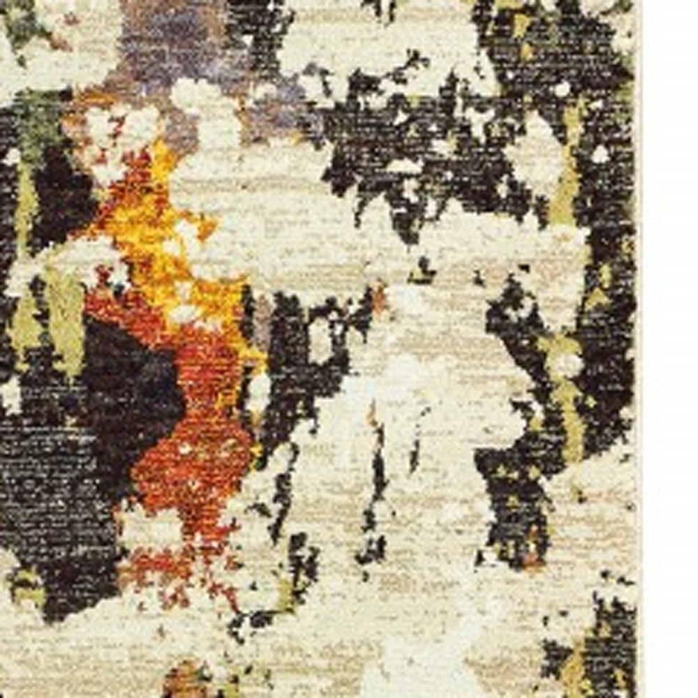 8' Runner Beige and Black Power Loom Runner Rug