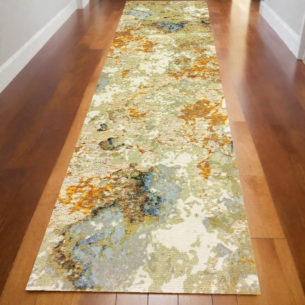 10' X 13' Beige Gold And Ivory Abstract Area Rug