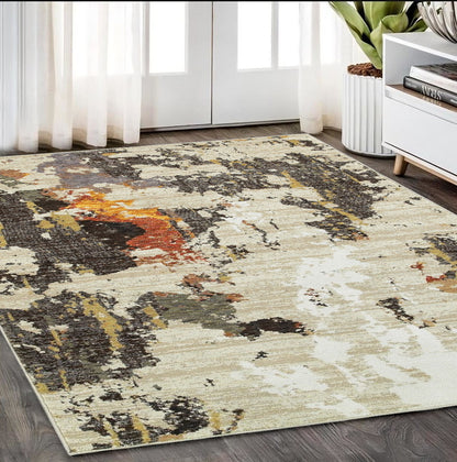 8' Runner Beige and Black Power Loom Runner Rug