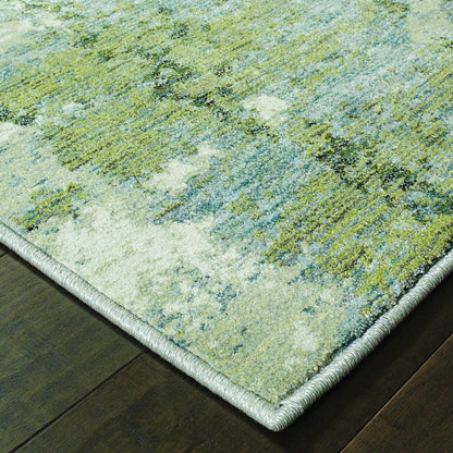 5' X 7' Ivory Sage And Teal Abstract Area Rug