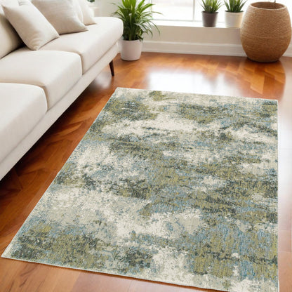 8' Runner Blue Green Power Loom Runner Rug