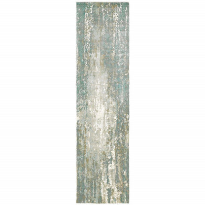 9' X 12' Blue And Gray Abstract Splash Indoor Area Rug