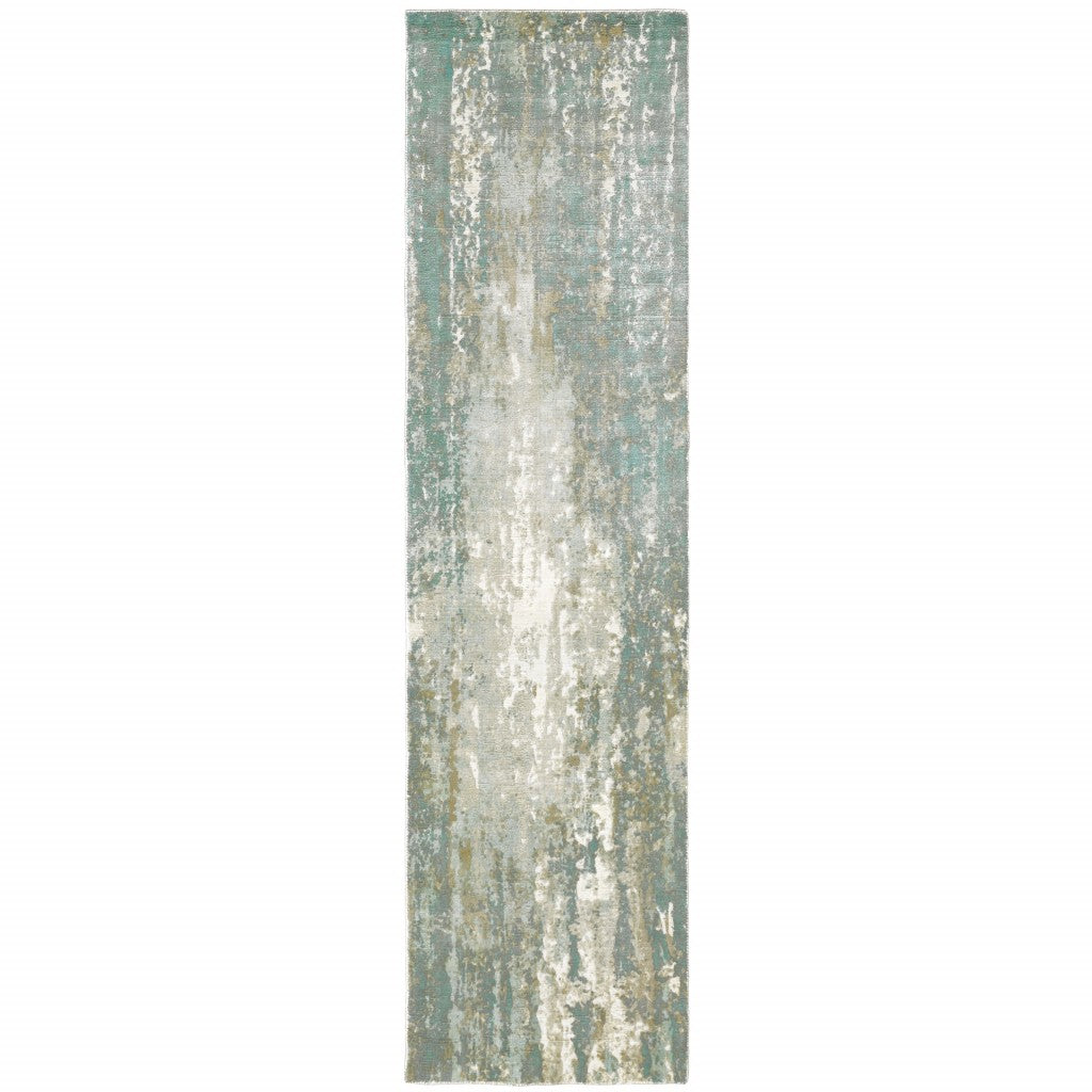 9' X 12' Blue And Gray Abstract Splash Indoor Area Rug