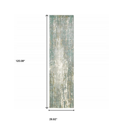 8' X 10' Blue And Gray Abstract Hand Loomed Distressed Area Rug