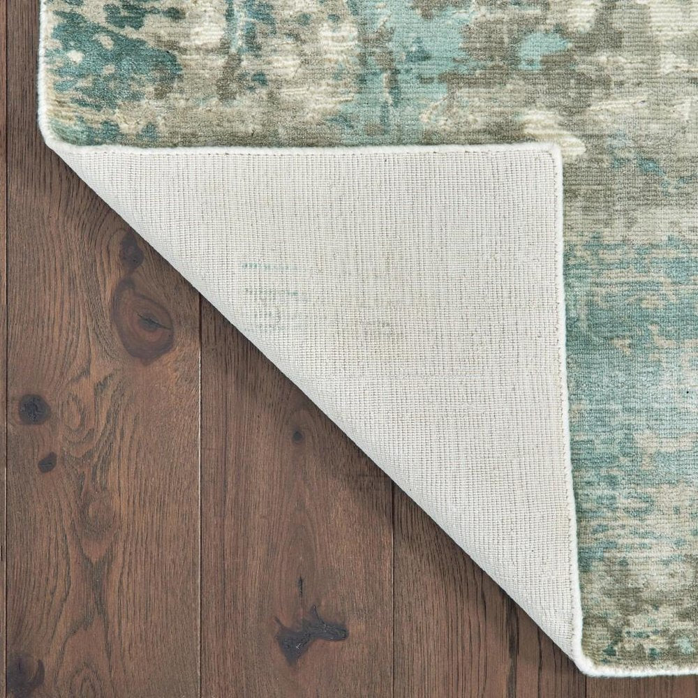 6' X 9' Blue And Gray Abstract Hand Loomed Distressed Area Rug