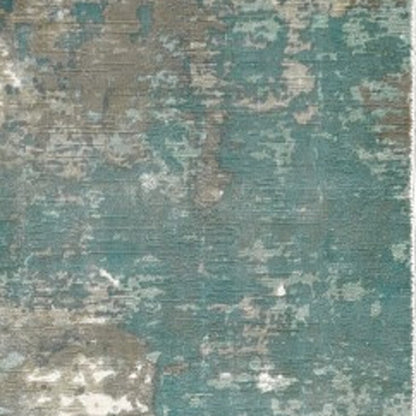 10' X 14' Blue And Gray Abstract Hand Loomed Distressed Area Rug