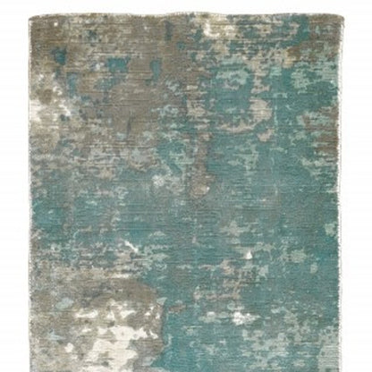 10' X 14' Blue And Gray Abstract Hand Loomed Distressed Area Rug