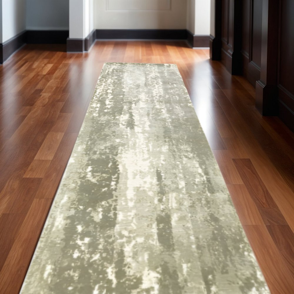 3' X 10' Gray And Ivory Abstract Splash Indoor Runner Rug