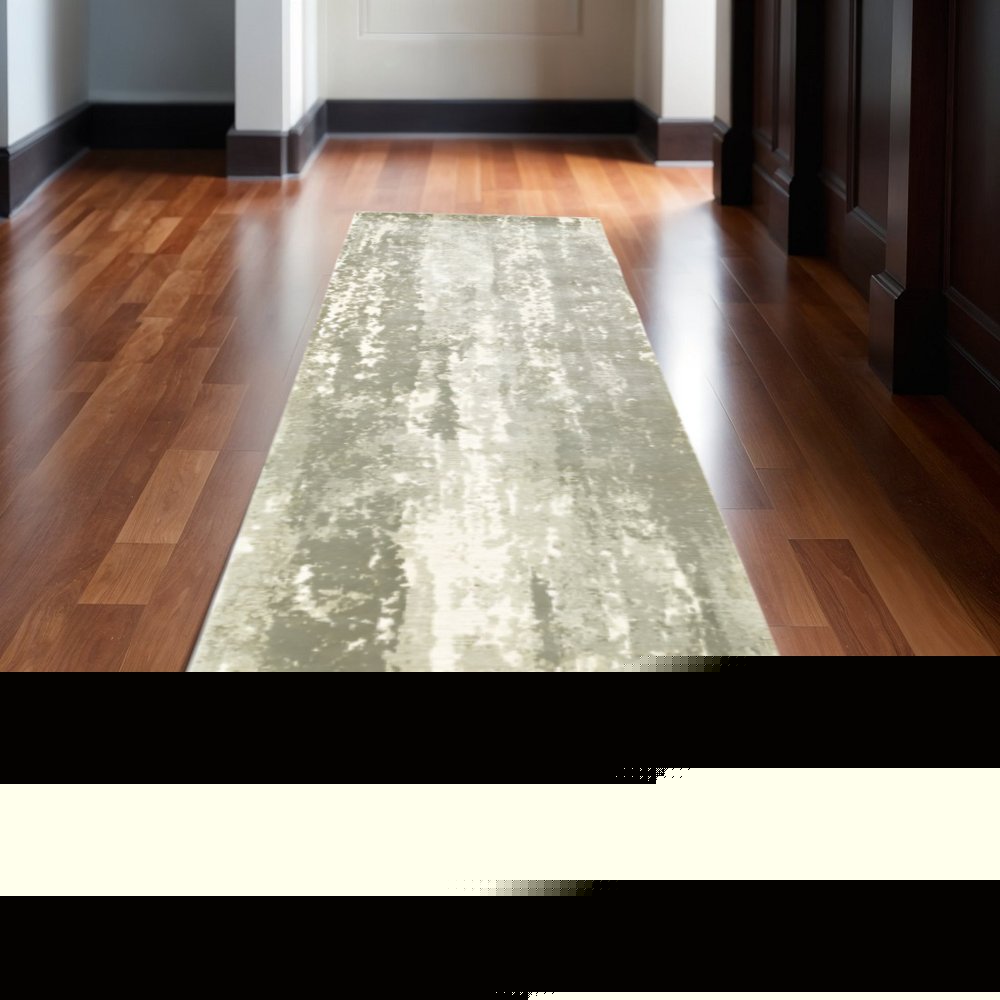 3' X 10' Gray And Ivory Abstract Splash Indoor Runner Rug
