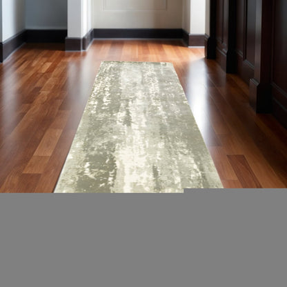 3' X 10' Gray And Ivory Abstract Splash Indoor Runner Rug