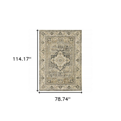 8' X 11' Beige And Gray Medallion Distressed Area Rug