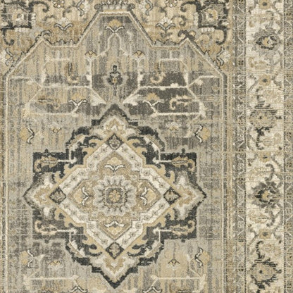 8' X 11' Beige And Gray Traditional Medallion Indoor Area Rug