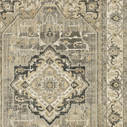 8' X 11' Beige And Gray Medallion Distressed Area Rug
