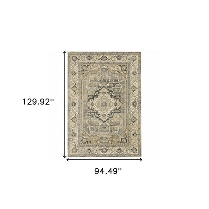 8' X 11' Beige And Gray Medallion Distressed Area Rug