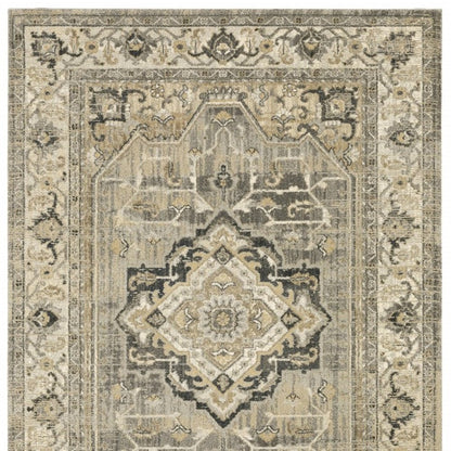 8' X 11' Beige And Gray Medallion Distressed Area Rug