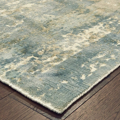 8' X 10' Blue And Gray Abstract Hand Loomed Distressed Area Rug