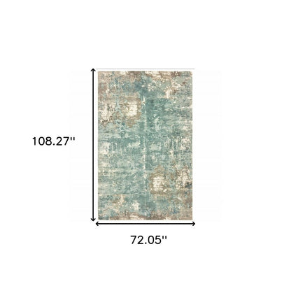 10' X 14' Blue And Gray Abstract Hand Loomed Distressed Area Rug