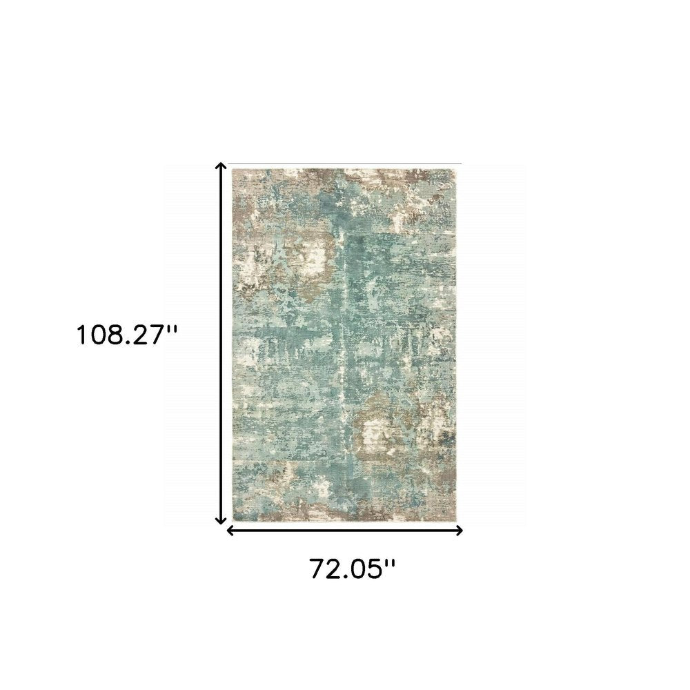 6' X 9' Blue And Gray Abstract Hand Loomed Distressed Area Rug