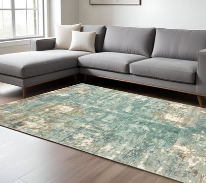 10' X 14' Blue And Gray Abstract Hand Loomed Distressed Area Rug