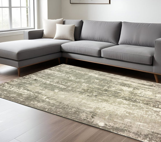9' X 12' Gray And Ivory Abstract Hand Loomed Distressed Area Rug
