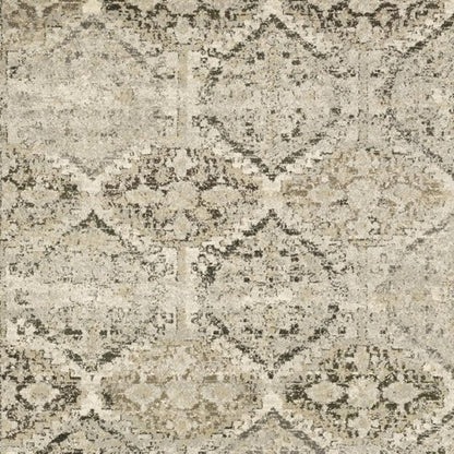 10' X 13' Ivory And Gray Trellis Distressed Area Rug