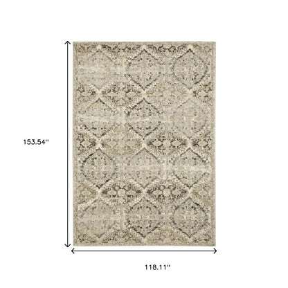 10' X 13' Ivory And Gray Trellis Distressed Area Rug