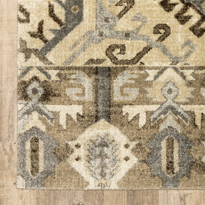 5' X 8' Tan And Gold Medallion Distressed Area Rug