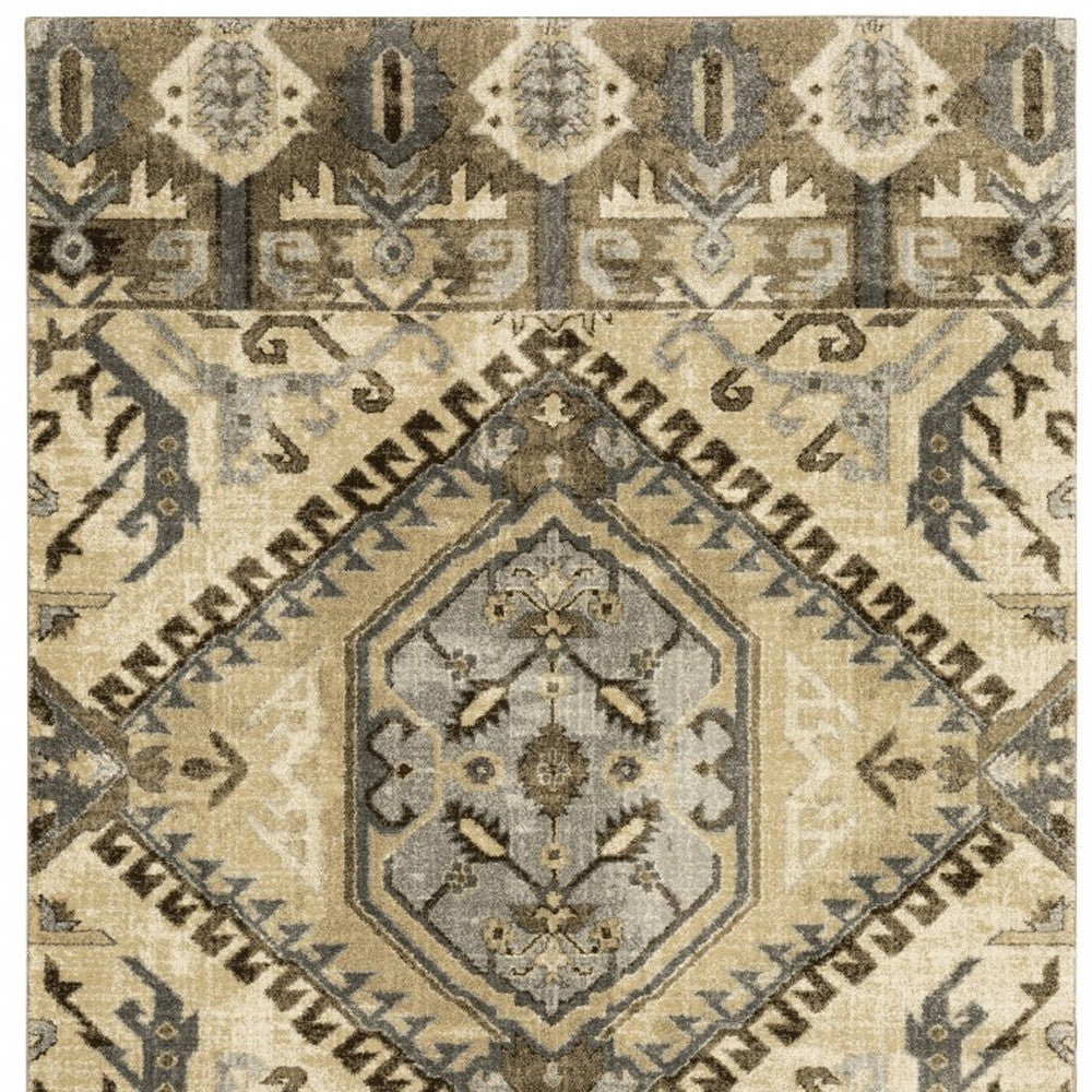 2' X 8' Tan And Gold Central Medallion Indoor Runner Rug