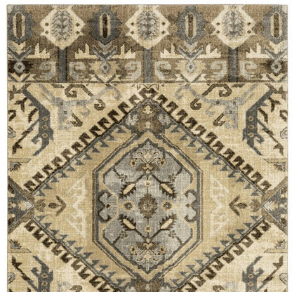 5' X 8' Tan And Gold Medallion Distressed Area Rug